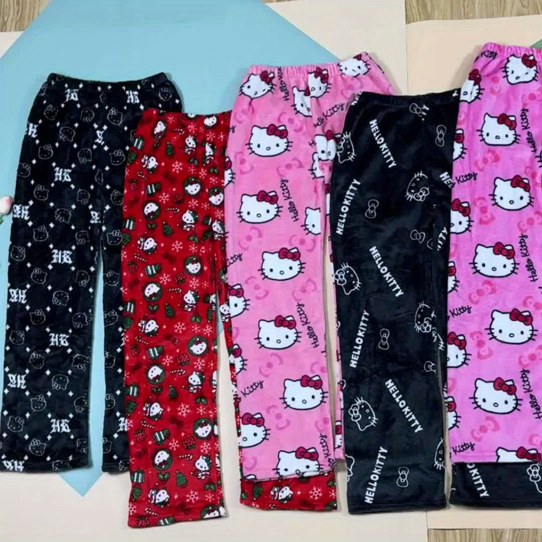Sanrio Hello Kitty Y2K Kawaii Anime Flannel Pajamas Women'S Warm Cartoon Casual Home Pants Autumn Winter Fashion Trousers
