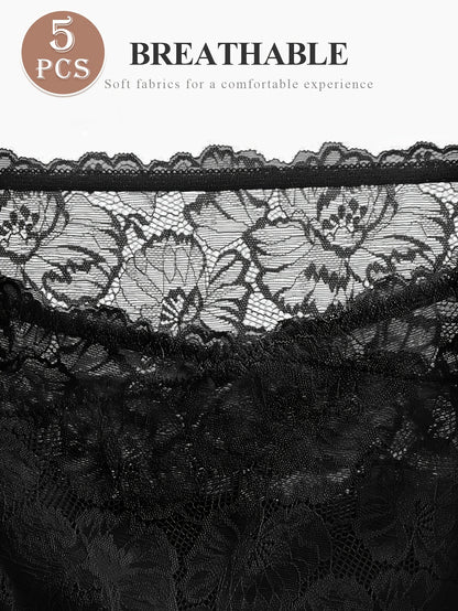 5-Pack Women'S Lace High-Waist Briefs - Soft & Comfortable Stretch Underwear, Sexy Lingerie Set