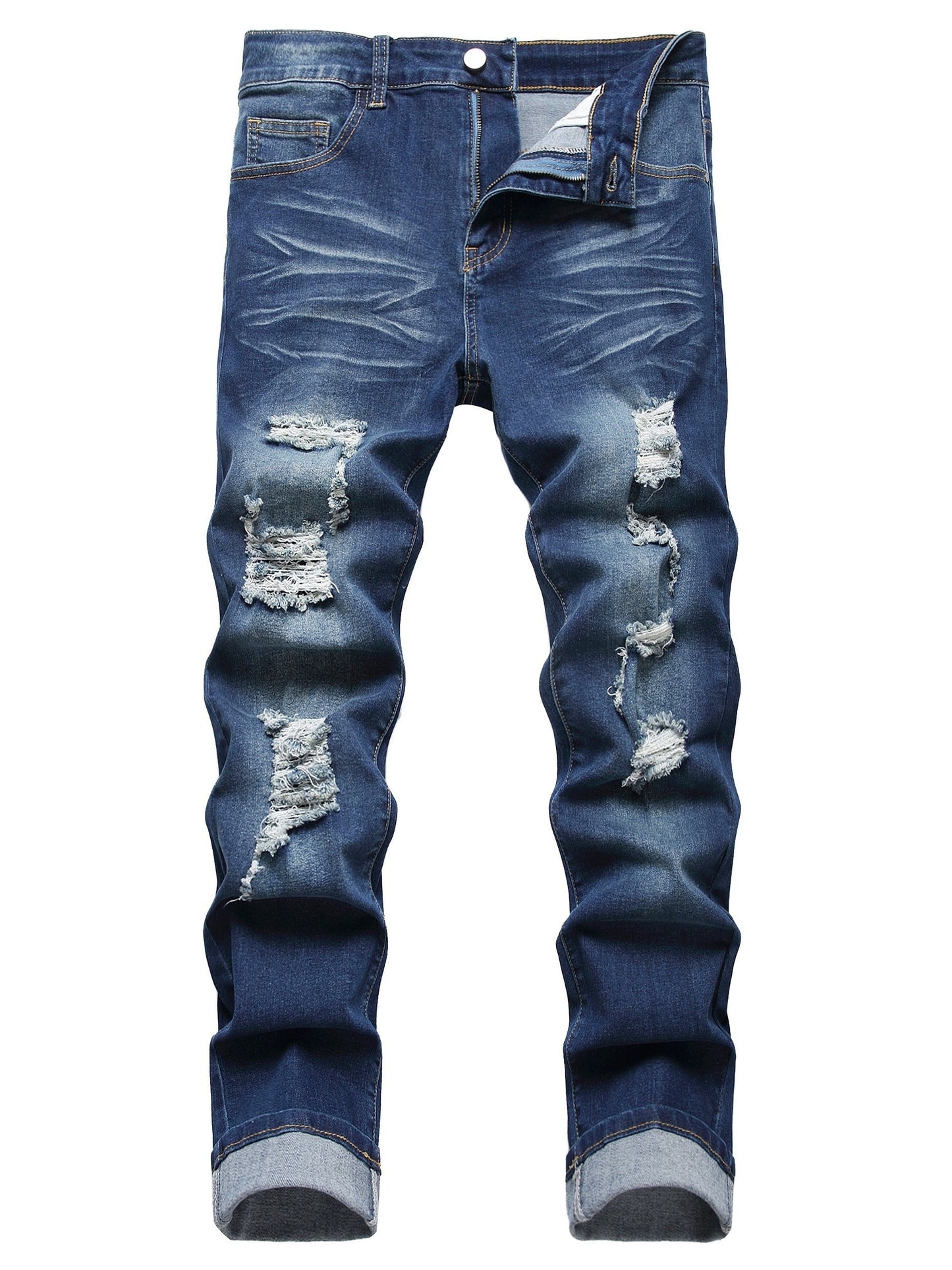 Two-pack Men's Ripped Jeans - Stretch, Ripped, Slim Fit, Comfort Flex - Denim Material - For Men - Suitable for Casual Wear - Perfect Gift for Fashionable Guys