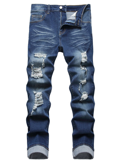 Two-pack Men's Ripped Jeans - Stretch, Ripped, Slim Fit, Comfort Flex - Denim Material - For Men - Suitable for Casual Wear - Perfect Gift for Fashionable Guys