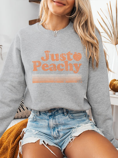 Just Peachy Women's "Just Peachy" Pattern Printed Crewneck Sweatshirt- Polyester Fiber, Loose Fit, 280g Heavyweight Fabric, Machine Washable, Autumn Winter Casual Pullover