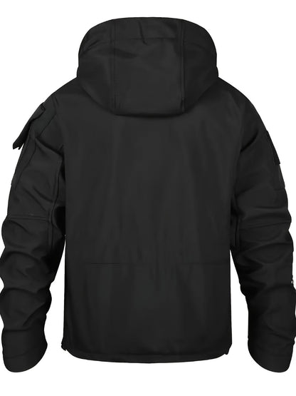 Men's Tactical Softshell Jacket - Hooded Multi-Pocket Windbreaker