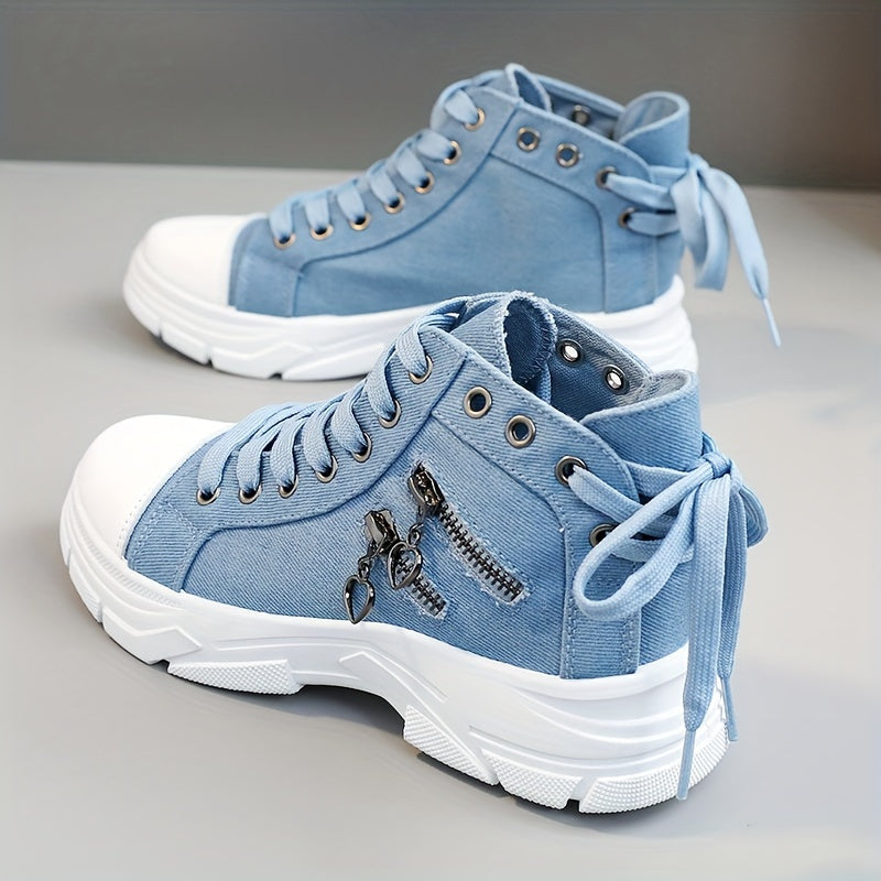 Sneakers, New High-top Shoes for Women 2025 Spring And Autumn Breathable Outdoor Leisure Thick Sole Heightened Zipper Versatile Sports