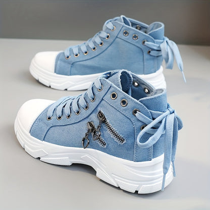 Sneakers, New High-top Shoes for Women 2025 Spring And Autumn Breathable Outdoor Leisure Thick Sole Heightened Zipper Versatile Sports