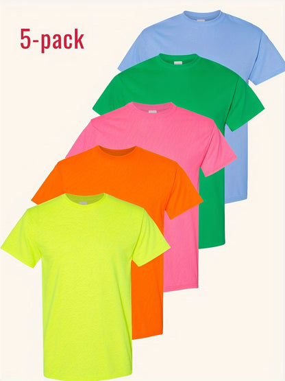 Set of 5, T-Shirt Made from 100%, Classic Short-Sleeve Solid Color Tee for Men