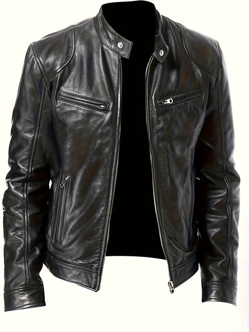 2026 Men'S Stand Up Collar Jacket, Spring And Autumn New Motorcycle Jacket, Stitched Details, Fashionable And Avant-Garde Casual Style Jacket, Retro Motorcycle Outfit, Handsome And Versatile, Worry Free Day And Night Temperature Difference
