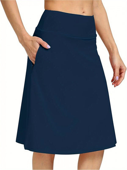 Scacto Women's Office-Ready Midi Skirt - Built-In Shorts, Hidden Drawstring, Zippered Pockets, Business Casual Faldas De Mujer Skorts for Women with Pockets Skorts for Women