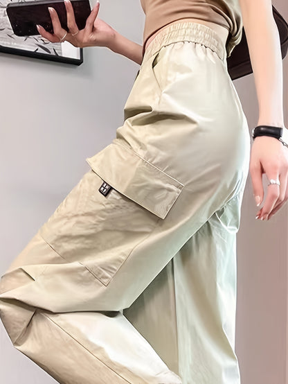 Women&Apos;S Olive Green Cargo Pants - Casual Flap Pockets, Wide-Leg Design, Machine Washable, Spring/Fall Versatile Trousers for Casual Attire, Spring Fall Attire | Relaxed Fit Pants | Nonelastic Fabric