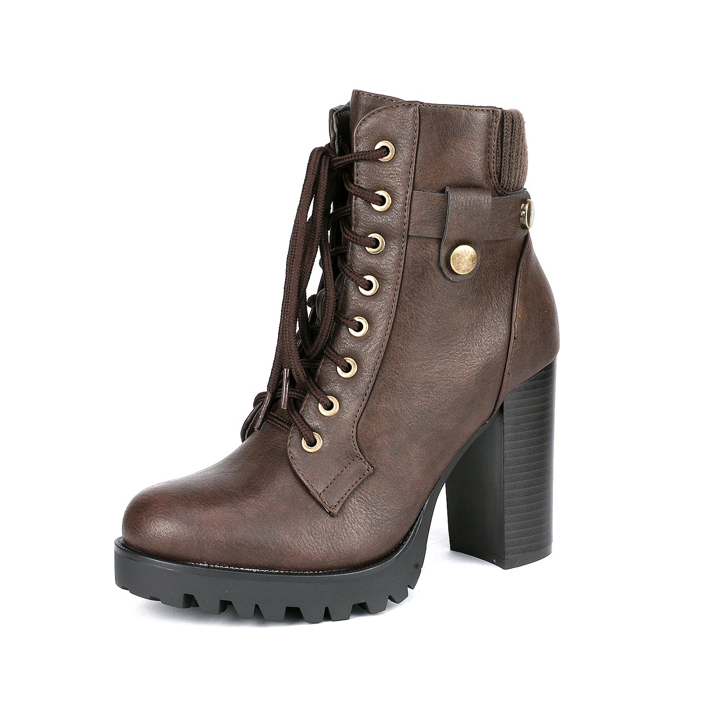 Women Short Boots Fall Winter Boots Women's Lace up Combat Ankle Boots High Chunky Heel Fashion Heeled Booties Shoes Black Boots