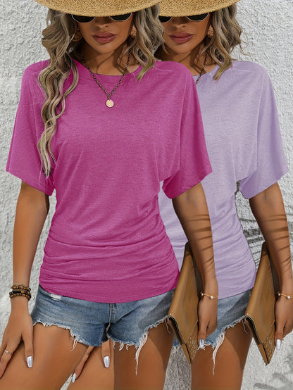 SINHOON 2pcs Women's Summer Casual Tees - Stylish Short Sleeve Tops for Casual Attire