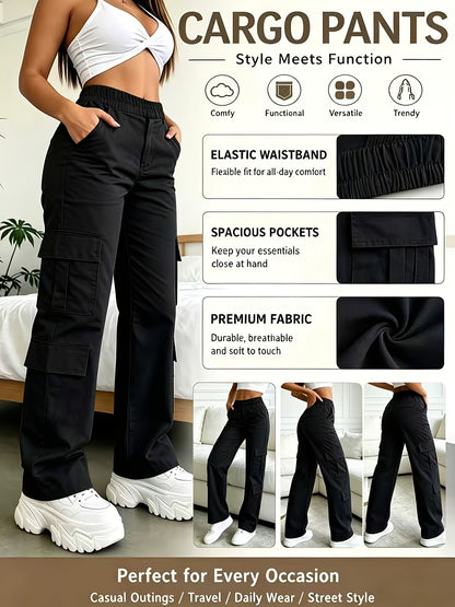 1 Pair Women'S High-Waisted Multi-Pocket Sporty Work Pants. Comfortable And Breathable. Suitable for Daily Outings, Shopping, Dating, Casual Wear, Weddings, Formal Events, And Graduation Ceremonies. The Perfect Choice for Gatherings with Friends