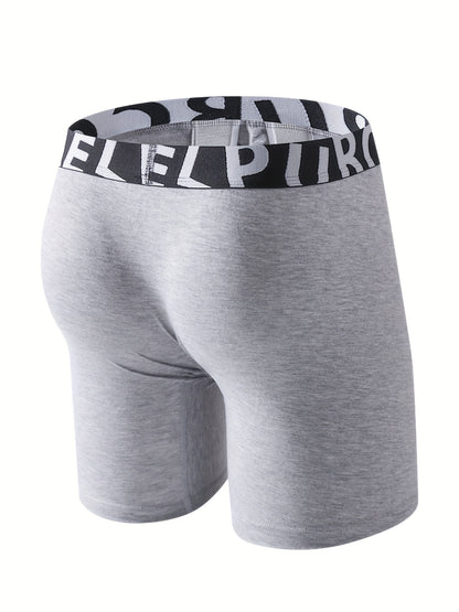 3pcs Men's Athletic Underwear: Quick-Dry Slim-Fit Long Boxer Briefs with Letter Waistband & Dual-Layer Separate U-Convex Pouch
