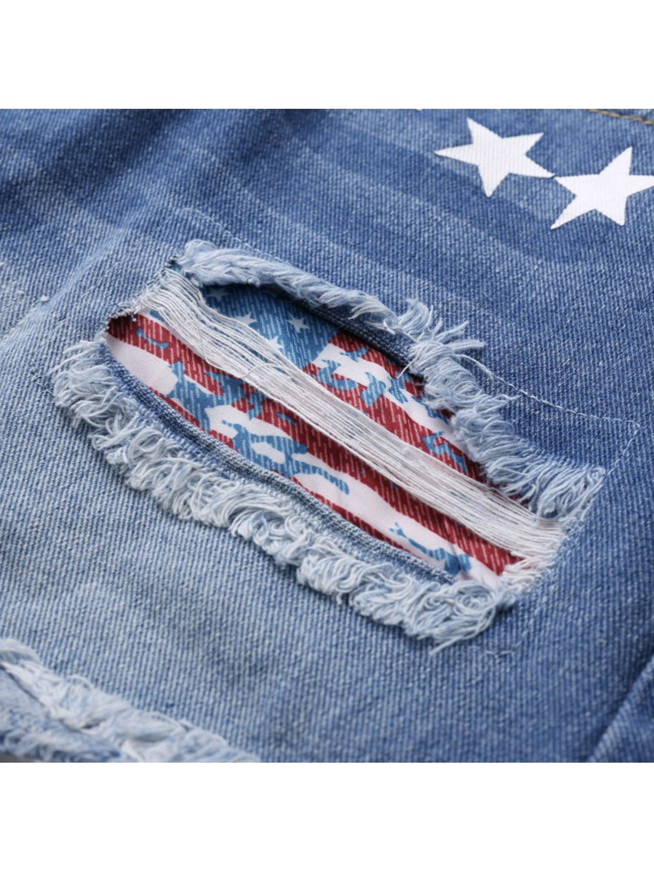 Women's Blue Denim Printed High-Waist Denim Shorts - product view 3