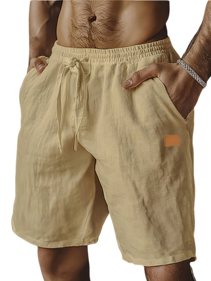 New Shorts, Drawstring Style, Elastic Waist, Solid Color, Breathable, with Pockets, Suitable for Daily Beach And Seaside Wear, Casual Shorts, Men'S Wear