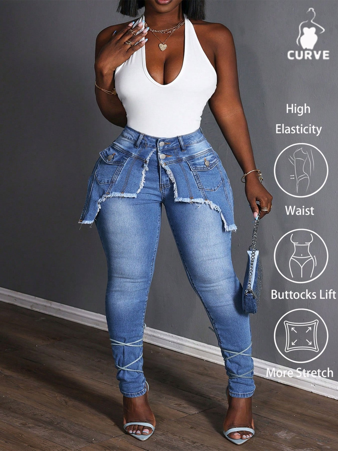 Women'S Plus - Size Skinny High - Waist Jeans for Lifting the Buttocks
