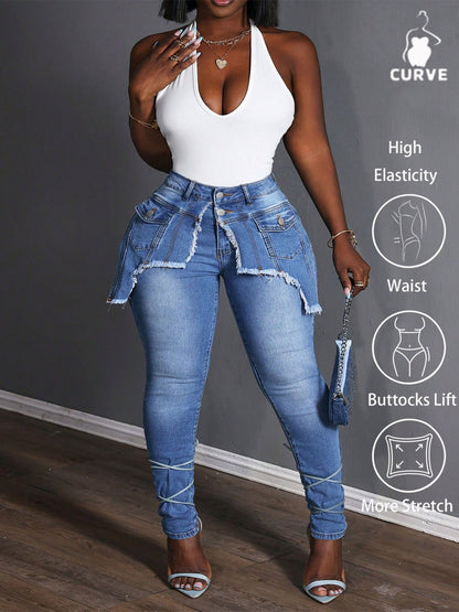 Women'S Plus - Size Skinny High - Waist Jeans for Lifting the Buttocks