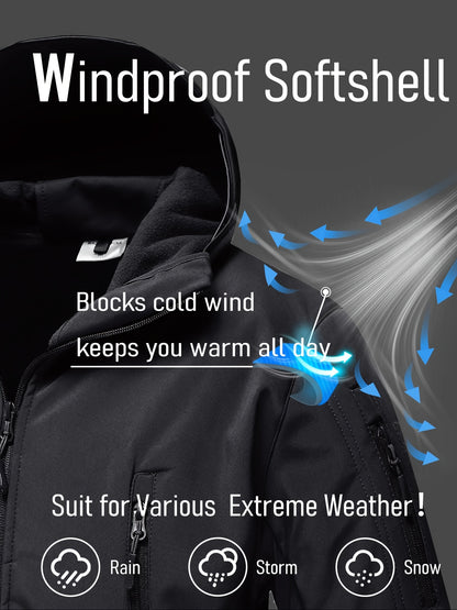 Men'S New Thickened Two-Piece Windproof Jacket And Hoodie Designed for Autumn And Winter, Featuring Multiple Pockets, Elastic Materials, And Warmth, Ideal for Hiking, Skiing, Fishing, And Outdoor Sports. Tactical Style with Breathable Fabrics