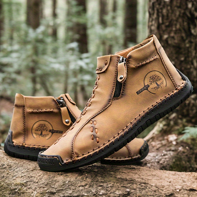 Ladies Plus Size Classic Boots Outdoor Casual Shoes with Zipper Decoration Handmade British Style Flat-bottomed Booties., Women Shoes