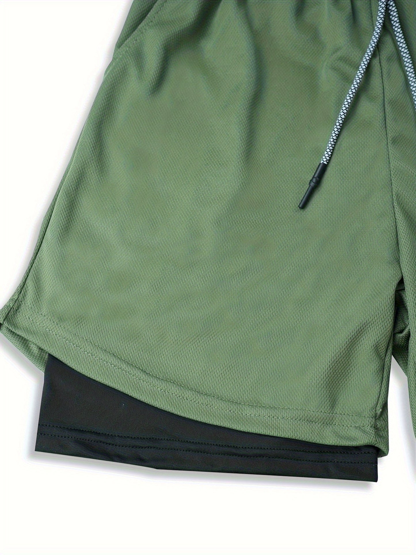 5pcs TNZI Gym Shorts Men'S 2-In-1 Double Layer With Inner Pocket, High Stretch Sports For Summer Workout Training, Running Athletic Compression Mens Basketball Bike Clothing Clothes Mesh Sets Gear Football Fitness Leggings Short De Hombre Gym