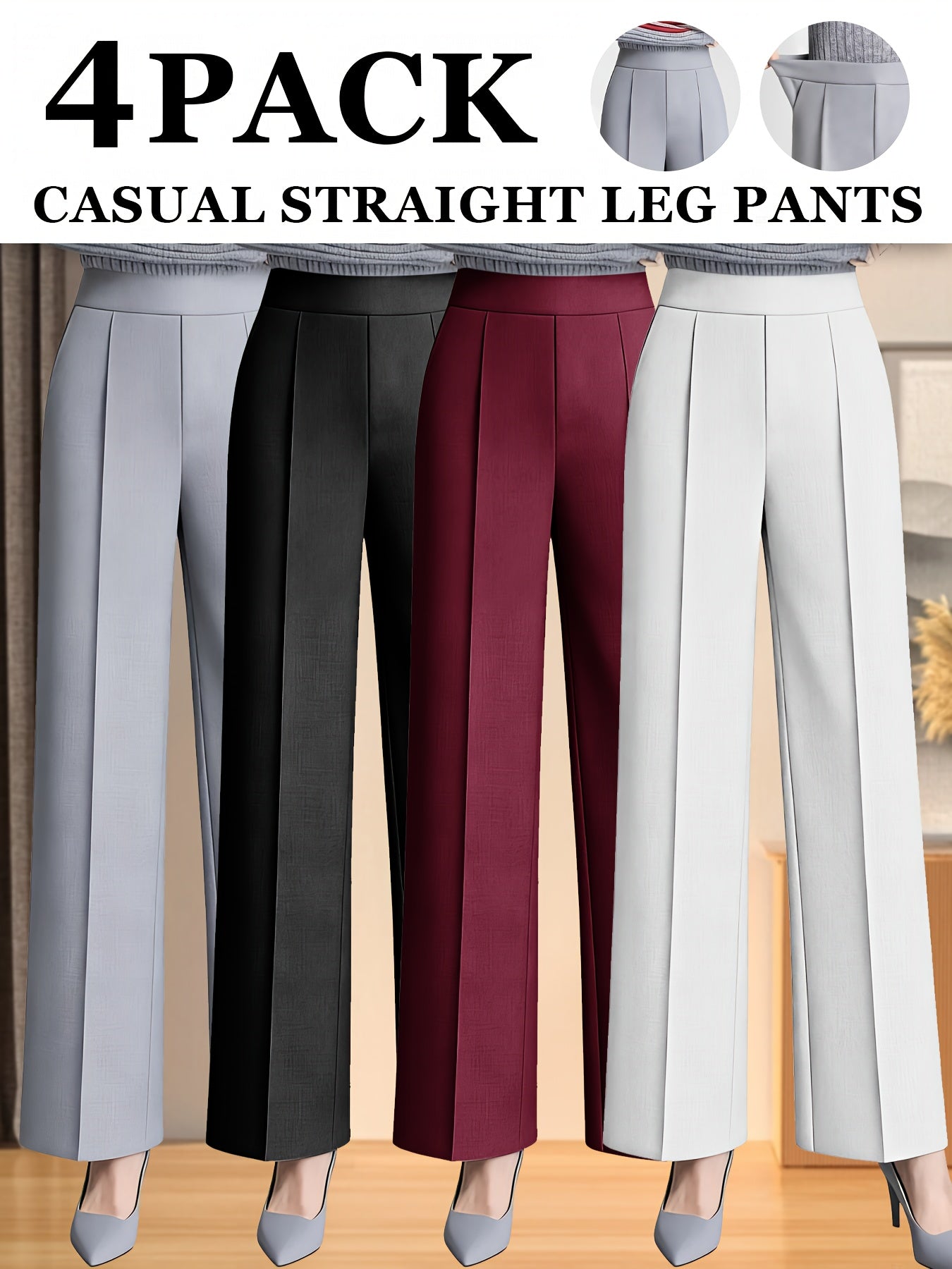 4pcs Spring And Summer Women'S New Slim Fit Narrow Version Casual Elegant Solid Color Women'S Trousers High Waist Slim Fit Comfortable Professional Formal Straight Tube Hanging Feeling High-end Design Suit Pants