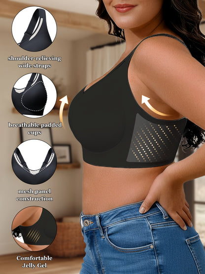 Women's Black Mesh V-Neck Bra - product view 8
