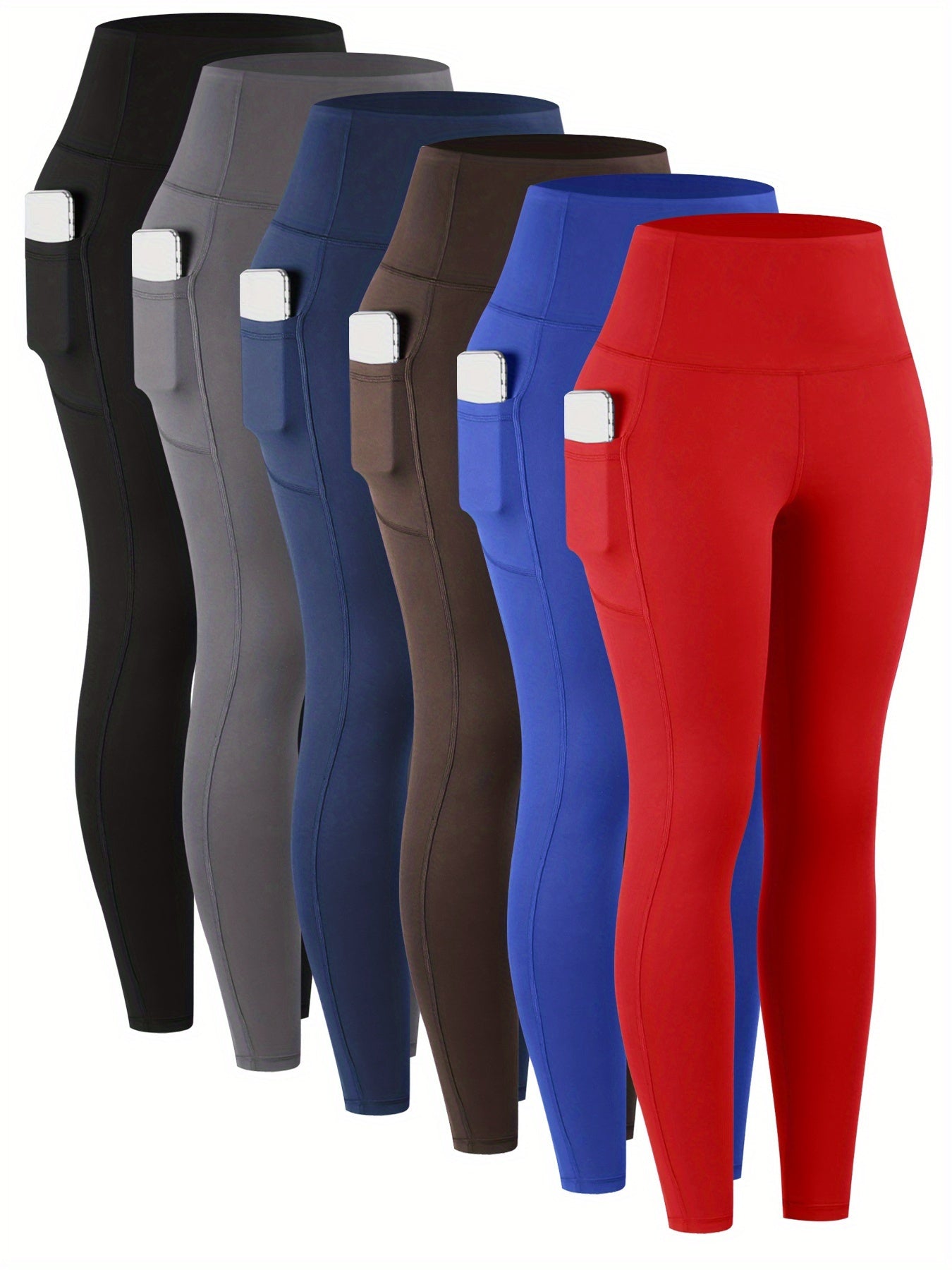 6pcs Leggings with Pockets for Women, High Waist Leggings