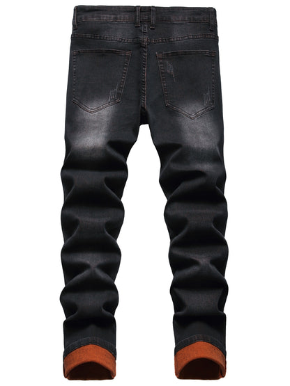 Two-pack Men's Ripped Stretch Slim-fit Ripped Jeans. They Are Suitable for All Seasons, Night Outings, Business Negotiations, Festive Parties, And Outdoor Activities. The Combination Of Orange And Light Green Is More Free And Happy.
