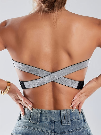 Bralette with No Straps, Back Cross-tie, And Push-up Support for Women, Without A Steel Underwire.