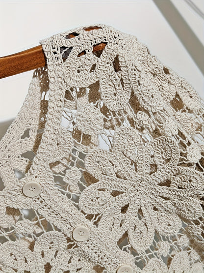 New Cardigan Bohemian Style Jacquard Hollow Crochet Embroidered Women'S Top