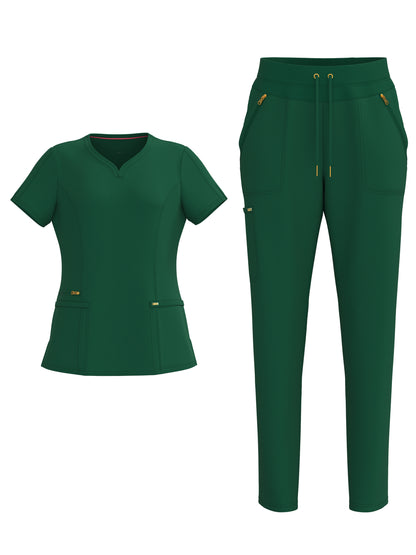 PandaFlex modern neck in Four-Way Stretch Fashion Scrubs Set V-Neck Short Sleeve Scrub Top & Straight Leg Cargo Pants for Nurses with zipper pockets 3372