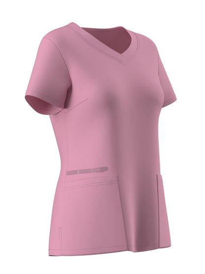 Women's Solid Two-piece Set - Elegant Short Sleeve V Neck Scrub Top & Drawstring Pants Outfits, Clothing