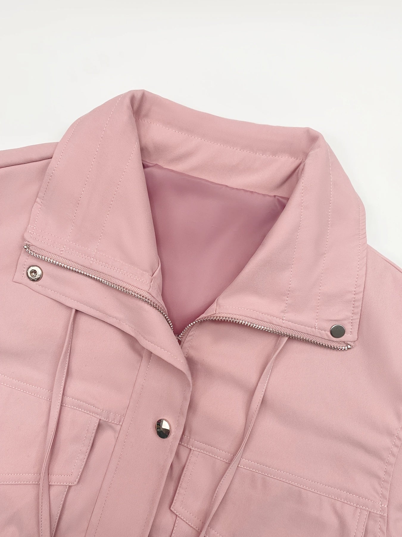 Women'S Cropped Jacket Zip Up Lightweight Oversized Utility Anorak Coat with Pockets