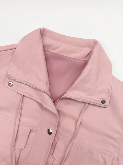 Women'S Cropped Jacket Zip Up Lightweight Oversized Utility Anorak Coat with Pockets