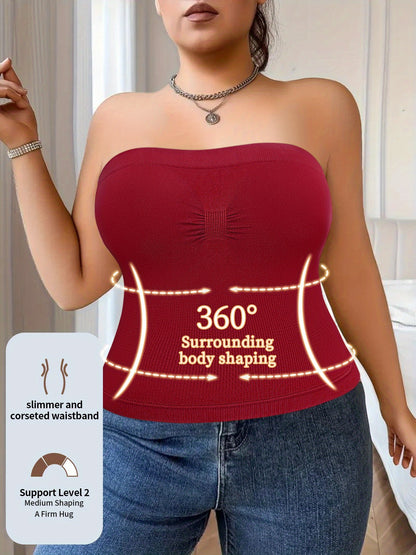 7pcs Pack Women's Plus Size High- Tube with Built-in Bra - Breathable Shaping Smock Suitable for Postpartum, Tummy, Casual Attire, Hand Washable Solid Color Underwear