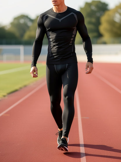 3pcs Men's Night Running Reflective Dry Tight Body Shaping Sports Suit Gym High Elastic Training Clothes Breathable Fitness Clothing, Night Running Gear, Reflective Workout Wear, Men's Sports Suit, Reflective Activewear, Sporty Aesthetic, Seamless Sportsw