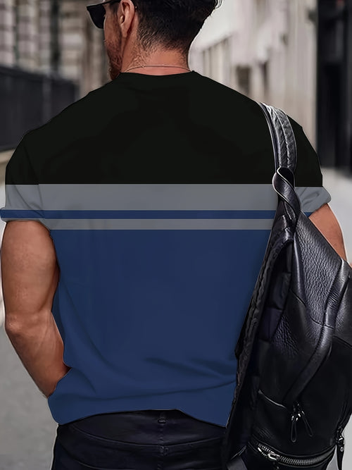 Large Men'S Short Sleeve T-Shirt - 3D Digital Printed Geometric Pattern, 100% - 180G Breathable Knit Fabric, Smooth Texture, Casual Sport Style, Machine Washable, Weekend Wear, Large Size, Plus Size