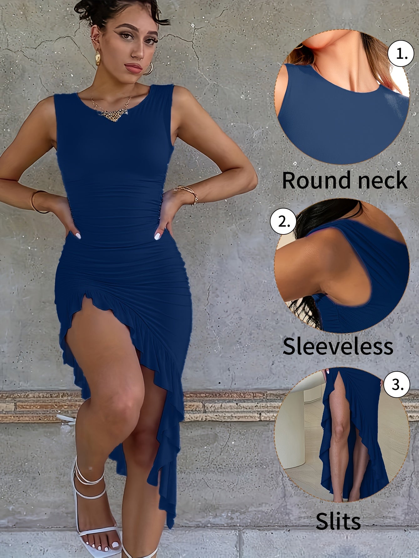 A-Line Fish-Tail Dress for Women | No Sleeves, Round Neck, Side Pleated Lace Opening | Ideal for Casual Outfits in Spring And Summer