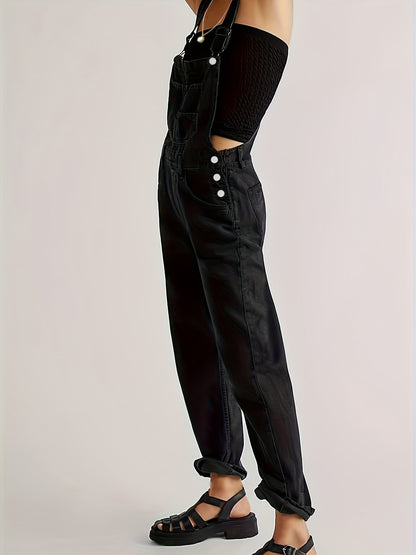 Women's Loose-fitting Straight-leg Denim Overalls Jumpsuit - Wide-leg Casual Style with Pockets, Machine Washable for Spring, Summer, And Autumn, Sizes S-XXL