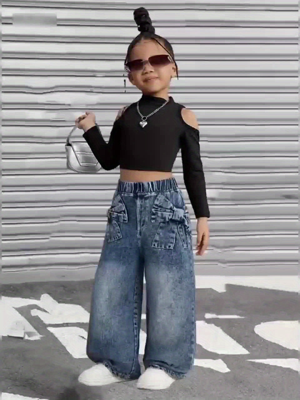 Girls' Fashion Washed Denim Pants for The Autumn 2025 Collection - Loose Fit Wide-leg Jeans, Casual Children's Playwear, Playful Children's Clothing, Classic Wide-leg Jeans, Non-stretch Fabric