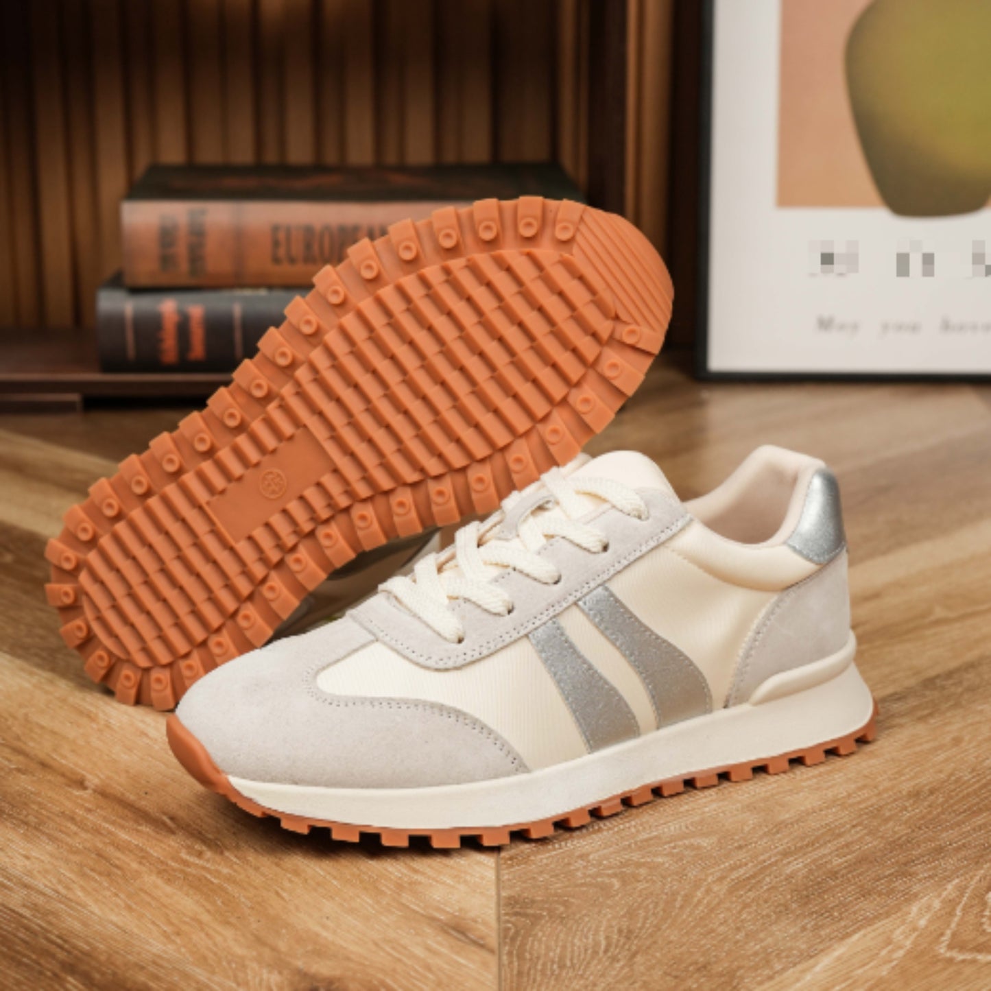 Women's Genuine Leather Chunky Lug Sole Lace Up Running Shoes Casual Designed Fashion Sporty Sneakers AA1127n