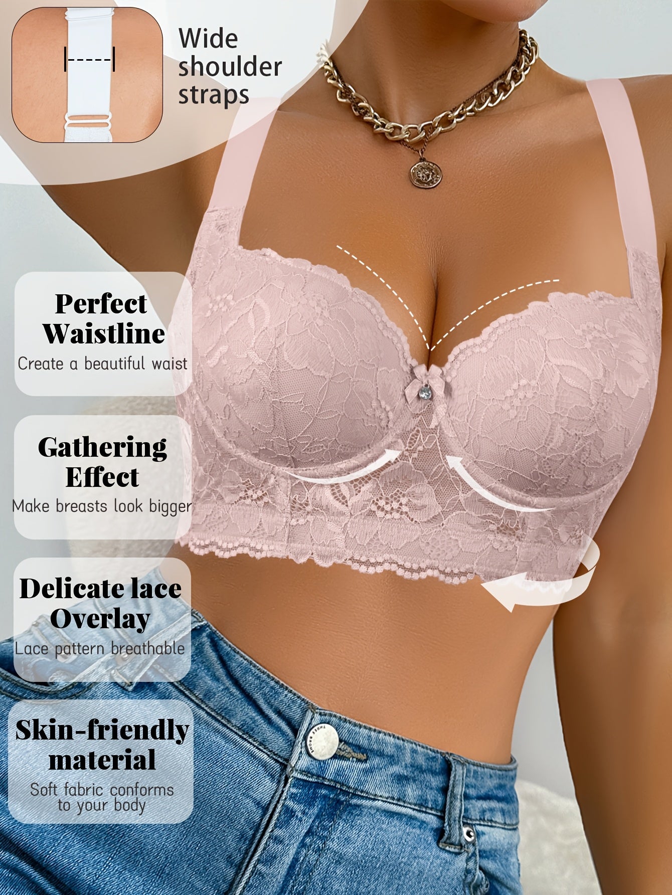 Sexy Beautiful Lace Women'S Underwear Gathered Wide Shoulder Straps Breathable And Comfortable Bra Can Be Worn Daily