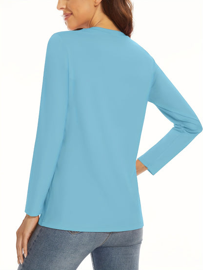 10pcs Set Women'S Casual Sports Long-Sleeve T-Shirts | Soft and Comfortable, Crew Neck, Slight Stretch Fabric, Solid Color, Suitable for All Seasons