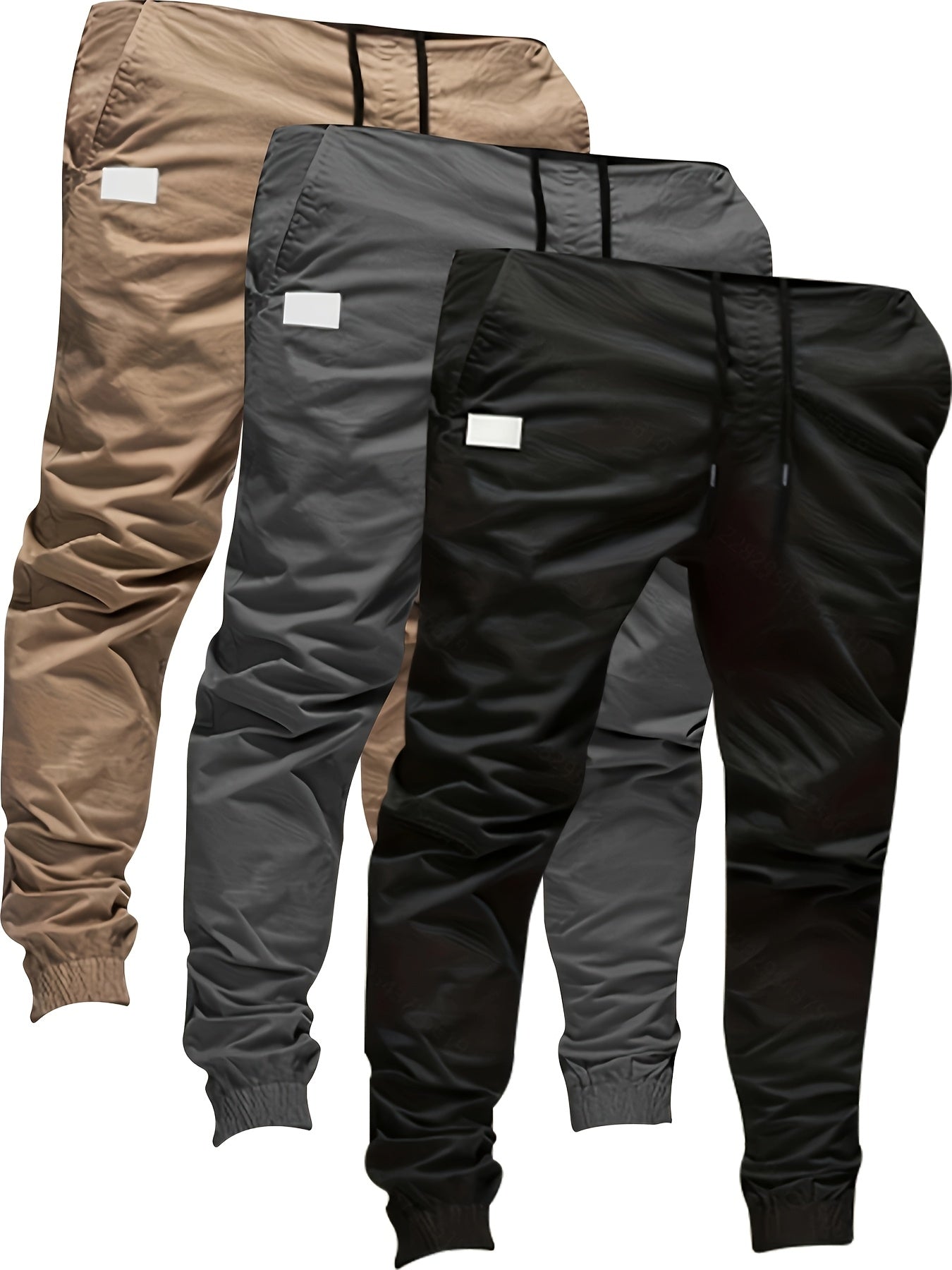 3pcs Men'S Spring And Autumn Regular Fit Fashion Pants And Sweatpants Casual Sports And Outdoor Pocket Elasticated Waist Drawstring Trousers