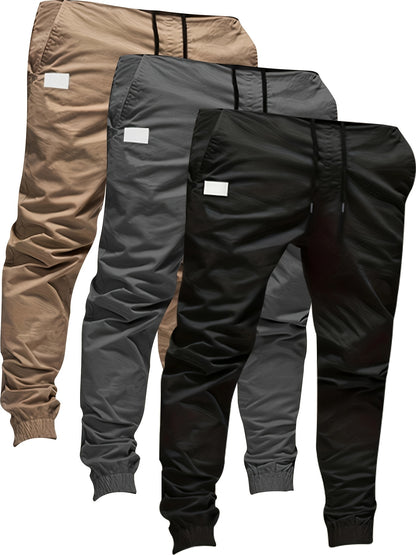 3pcs Men'S Spring And Autumn Regular Fit Fashion Pants And Sweatpants Casual Sports And Outdoor Pocket Elasticated Waist Drawstring Trousers