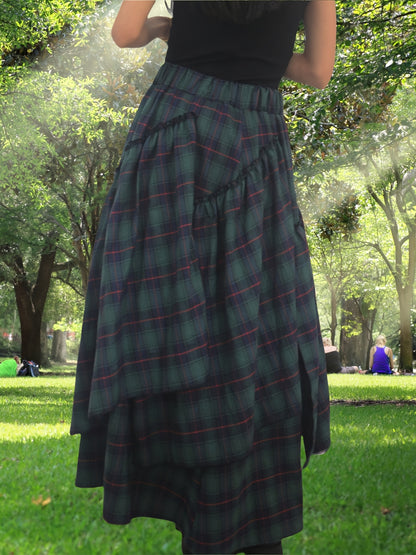 Victorian Gothic Handmade Fringe Plaid Skirt 2025 | Asymmetric Ruffle High-Waist Beach Skirt | Elastic Waist Multi-Layer Vacation Dress | Spring Summer Sweet Style Ladies Gift