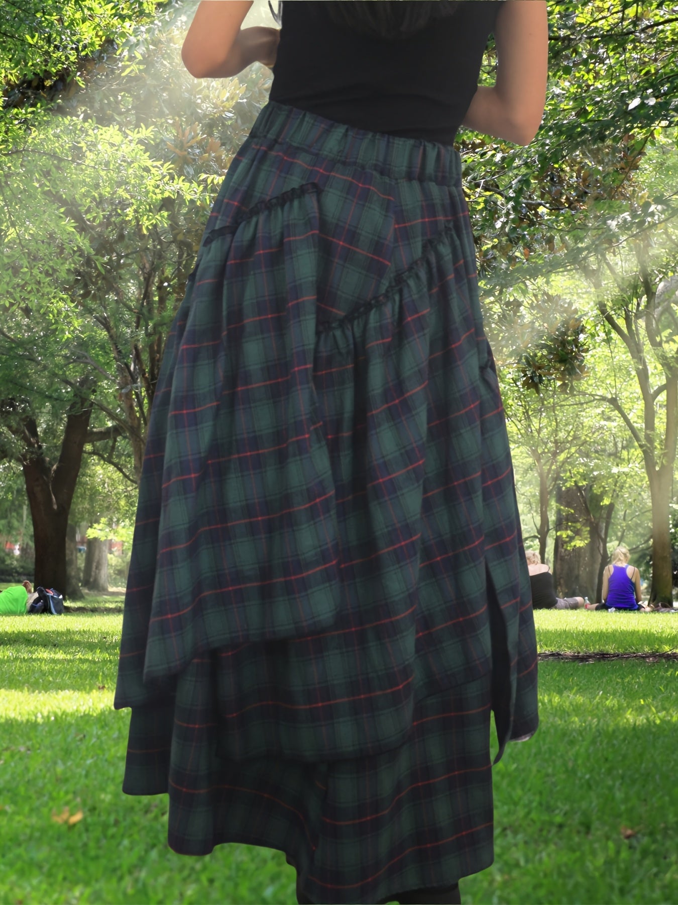 Victorian Gothic Handmade Fringe Plaid Skirt 2025 | Asymmetric Ruffle High-Waist Beach Skirt | Elastic Waist Multi-Layer Vacation Dress | Spring Summer Sweet Style Ladies Gift
