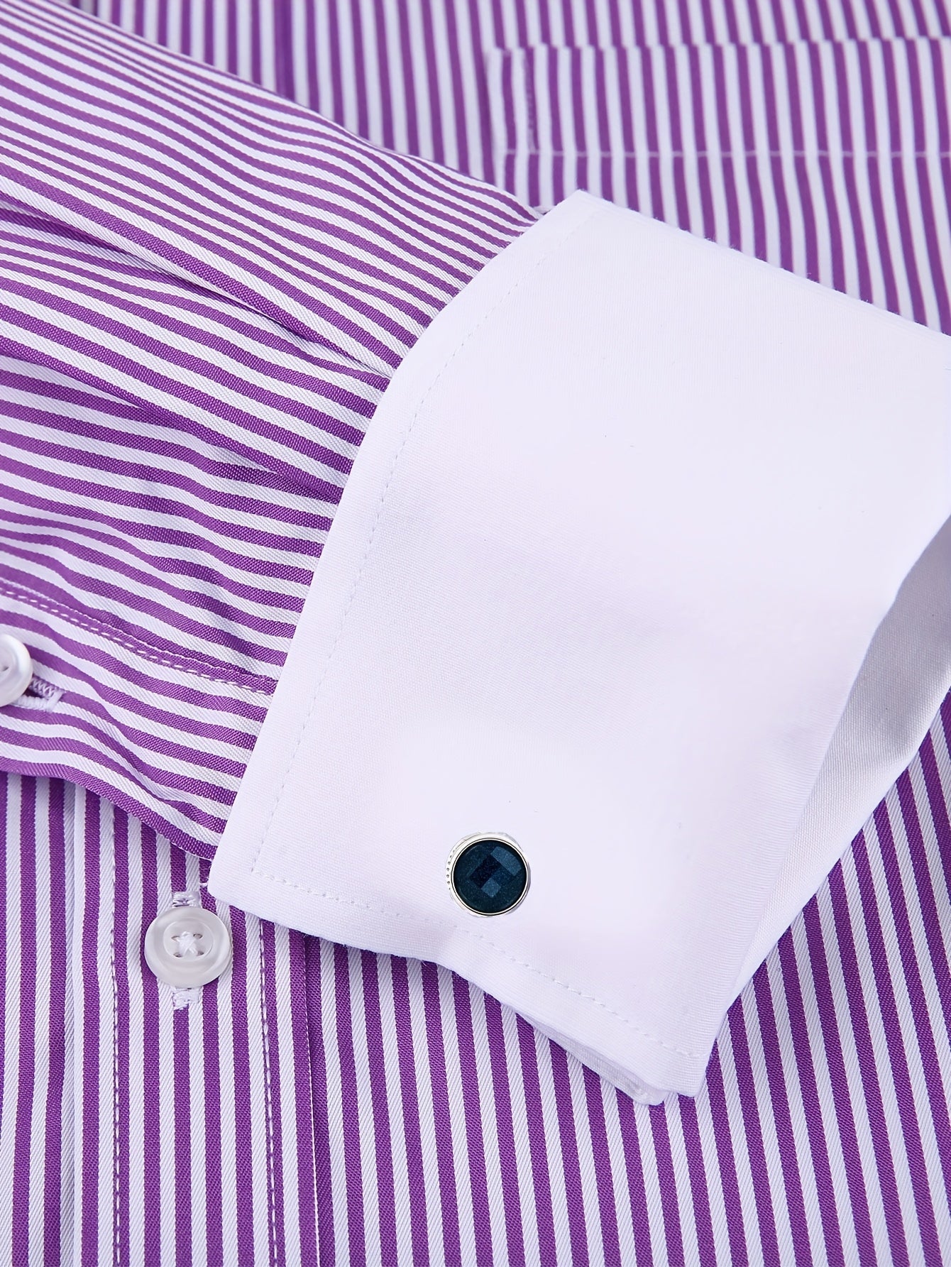2025 New Men'S French Shirt Double-Barrel Sleeve Business Formal with Premium Cufflinks, Wedding Banquet Office Elegant Slim Fit