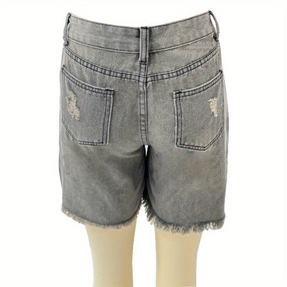 Women'S Distressed Denim Shorts: Featuring a Frayed Hem, High Waist, Slim Fit, Stylish & Trendy, Ideal for Summer, Eye-Catching Design!