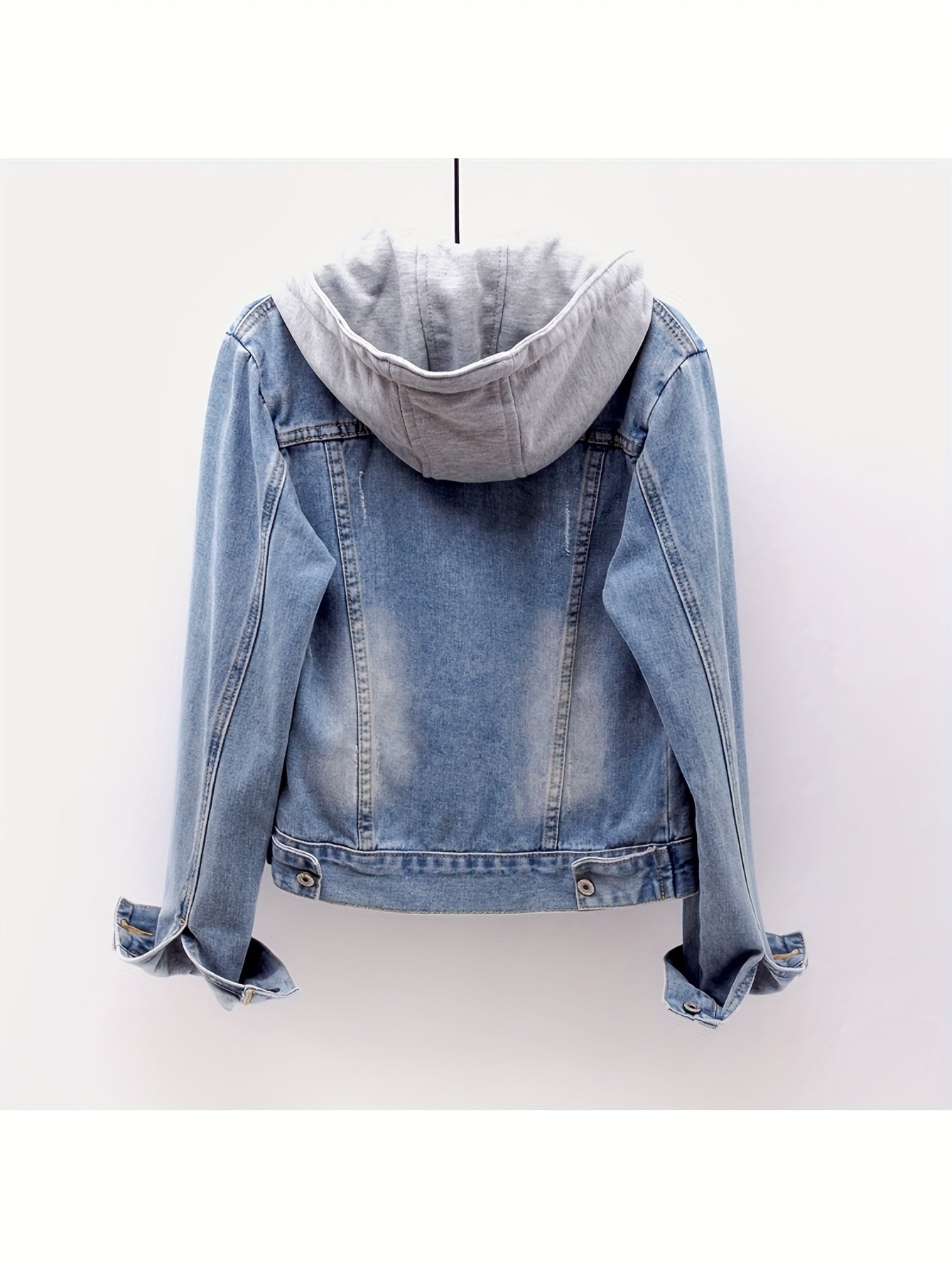 Plus Size Women's Casual Denim Jacket, Long-sleeved Hooded Short Denim Coat. The Hood Can Be Detached. It Is Suitable for Spring And Autumn Seasons And Any Occasion