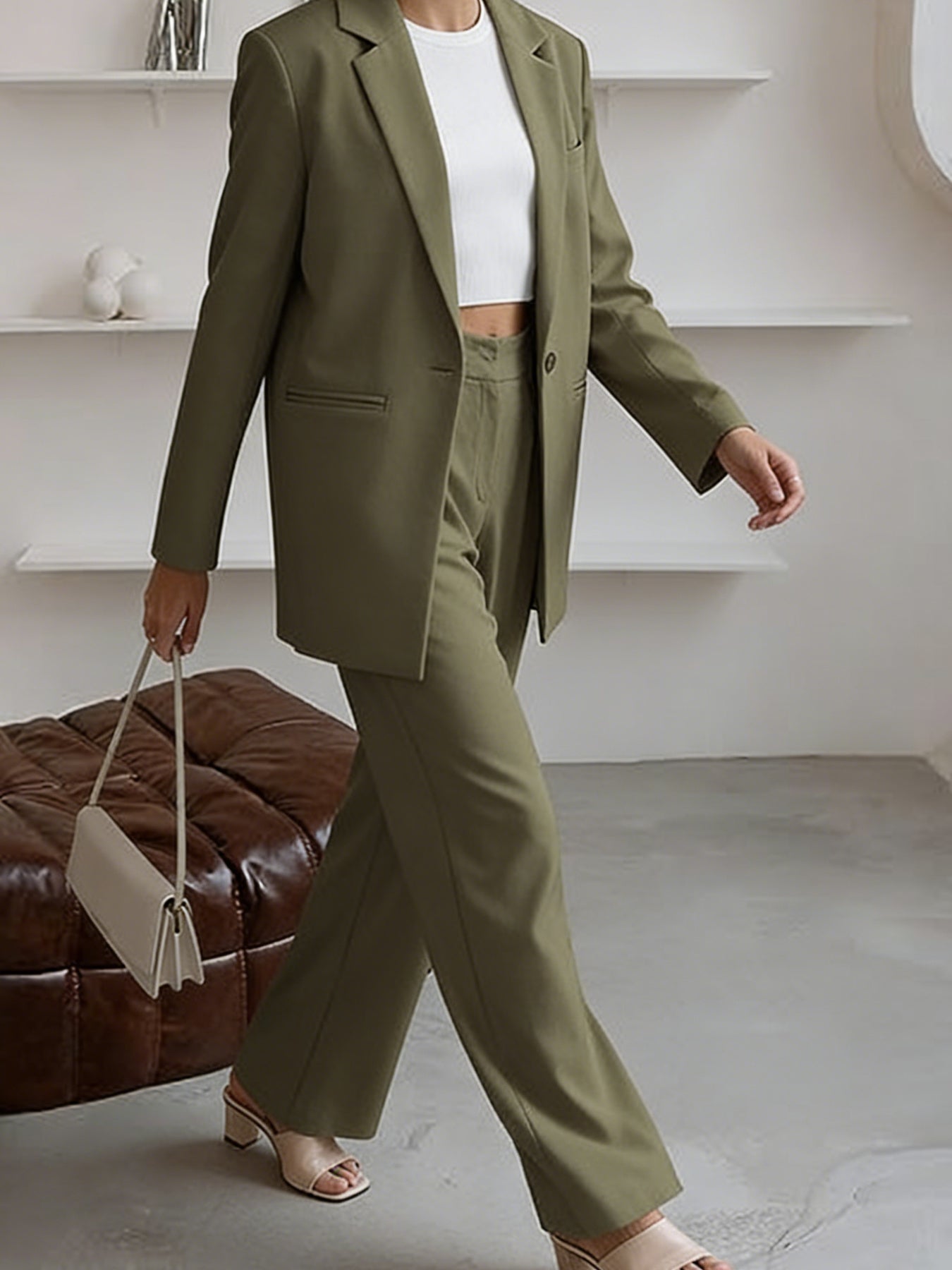 Women'S Suit Set | Soft Fabric Classic Relaxed Fit Tapered Silhouette | Casual Blazer Pants Two Piece Set Business Formal Style for Business Trip And Networking Event Occasions | Structured